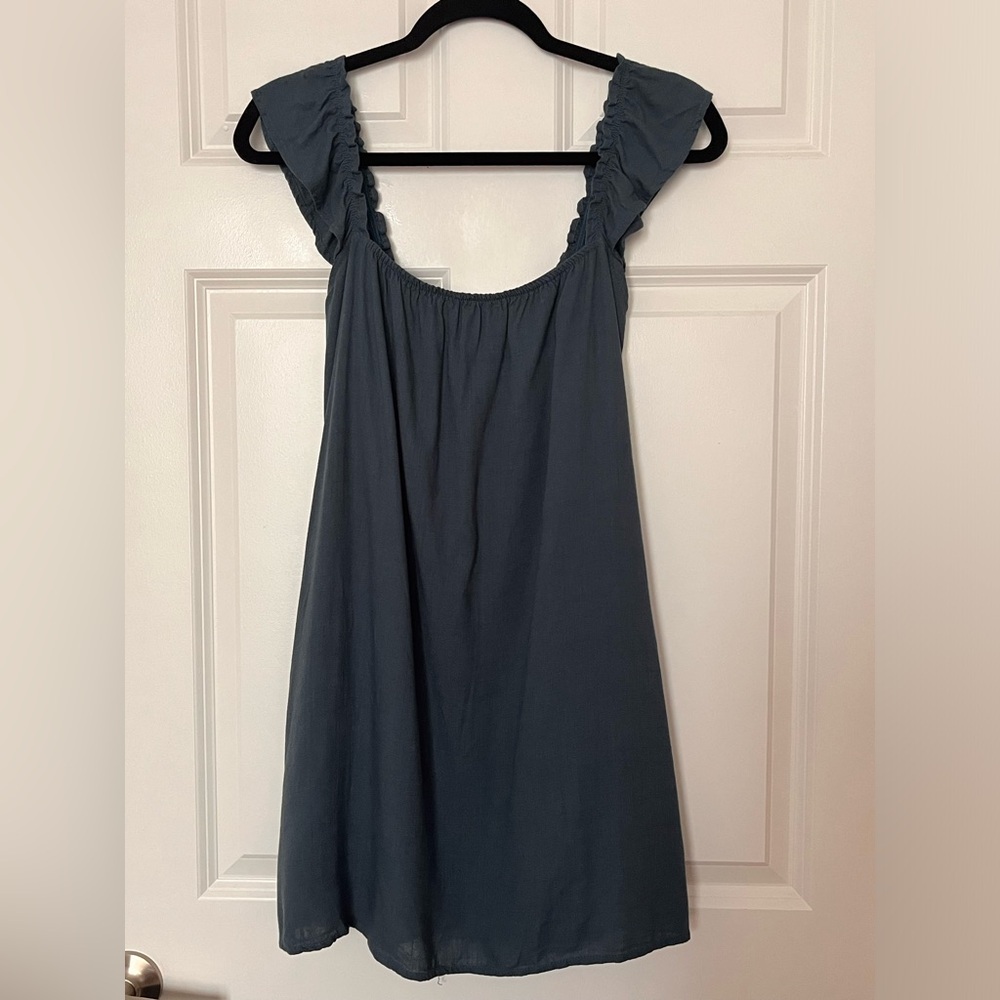 Teal ruffled sleeves dress